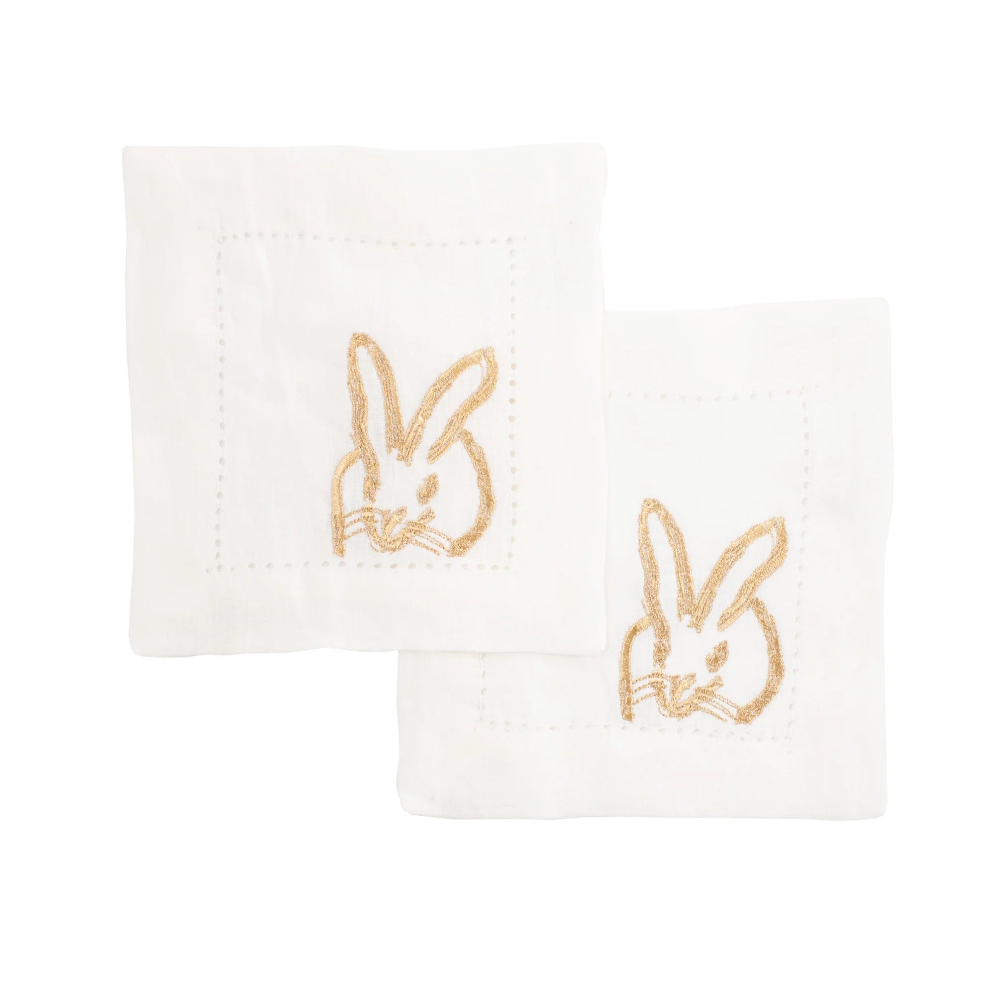 Gold Bunny Embroidered Linen Cocktail Napkins, Set of 6